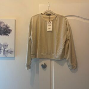 Zara Light Beige Velvet Long Sleeve Top